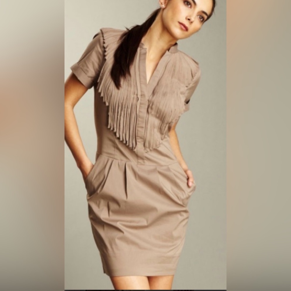 BCBGMaxzaria cotton mini dress with Fringe Detail. Brown L